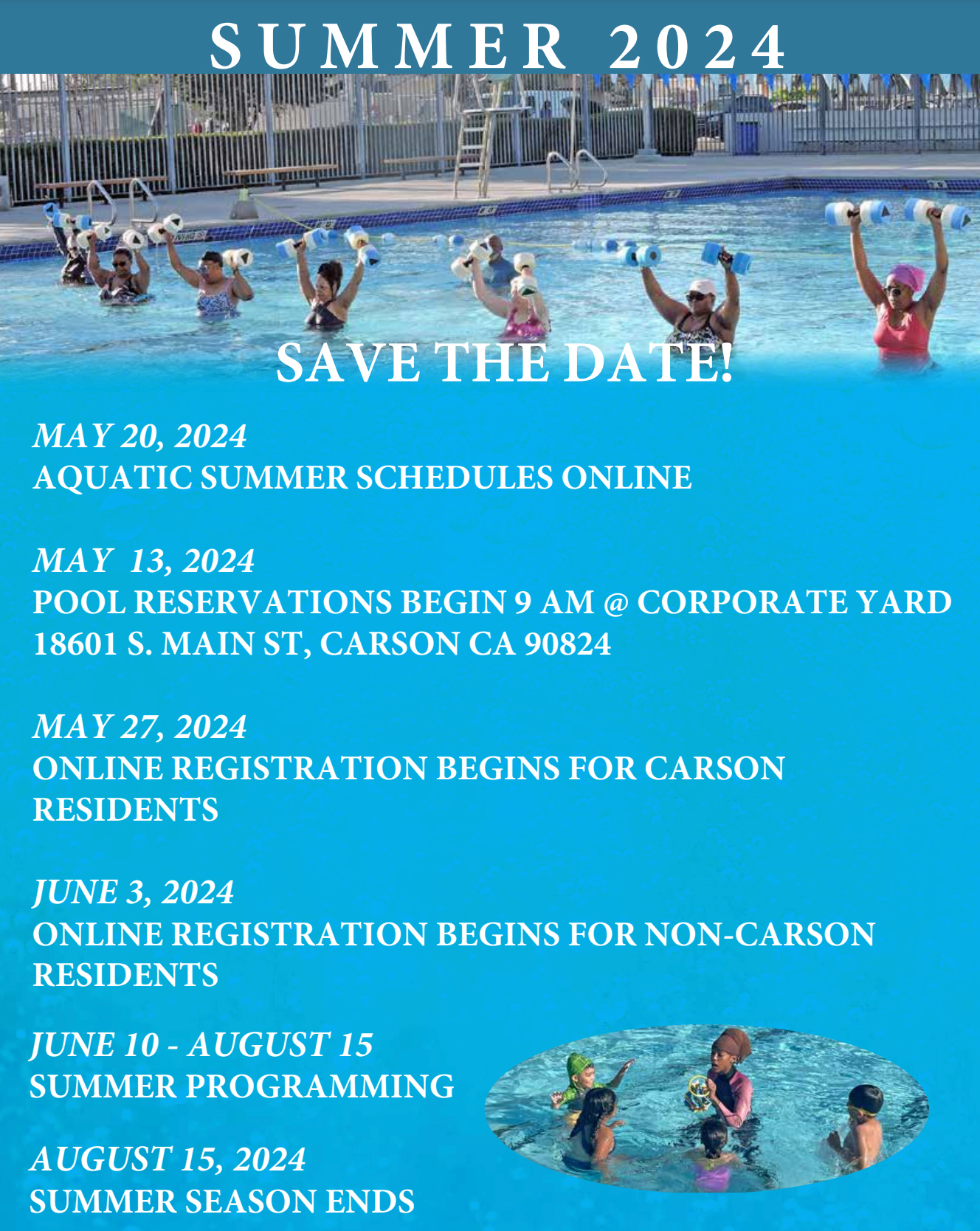 Aquatics Program Summer 2024 - Save the Dates