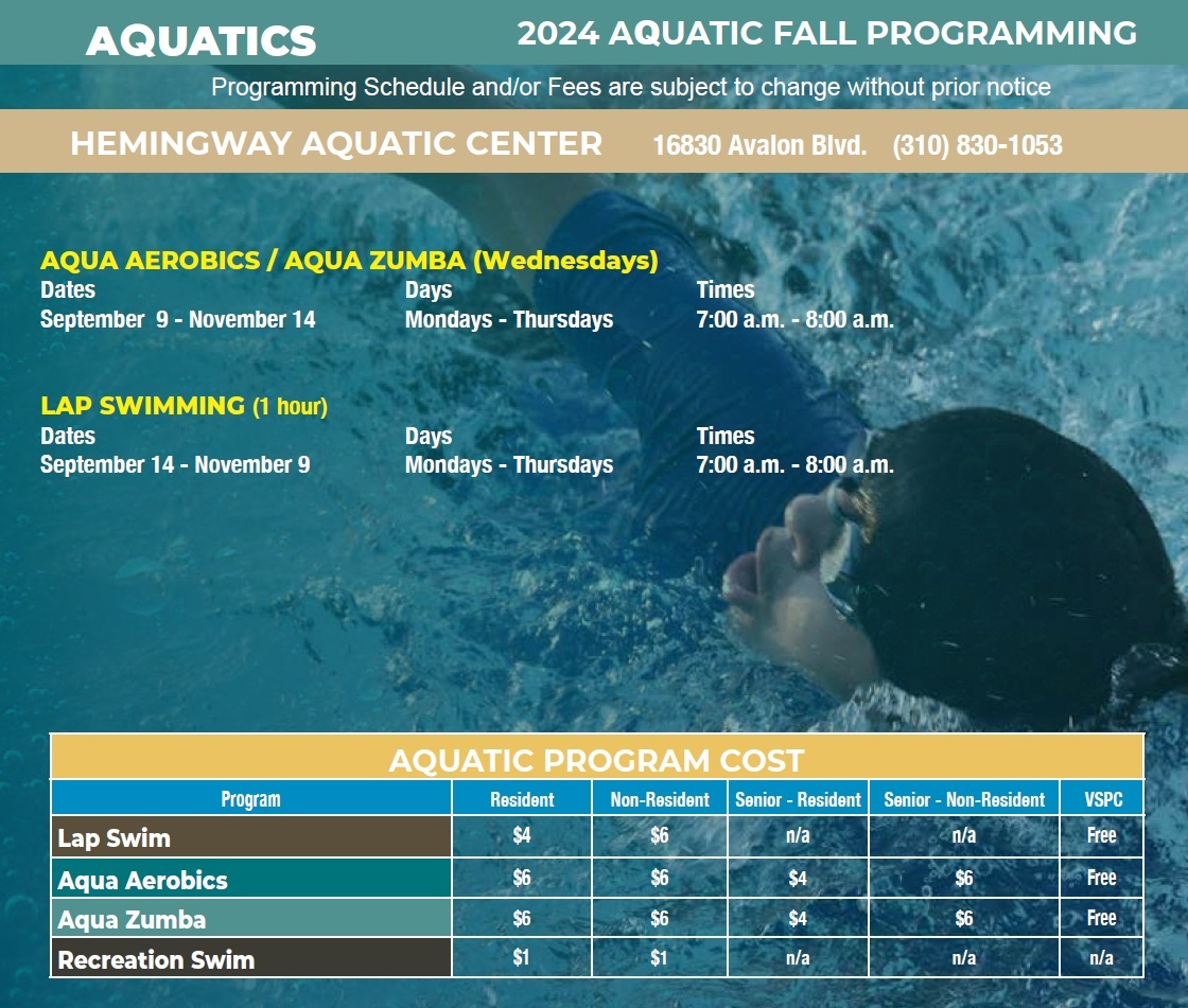 Hemingway Aquatic Center Programming Fall 2024